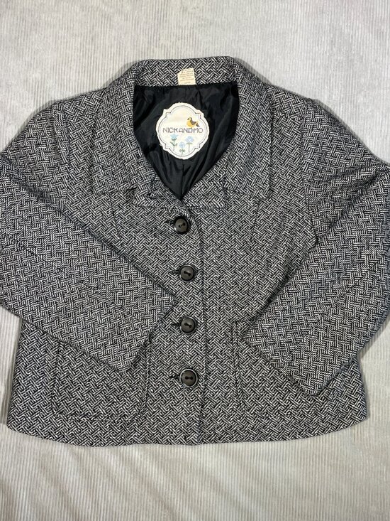 Nick & Mo Wool Blend Herringbone Blazer Jacket Grey Black Tweed Poetcore M - Picture 3 of 14